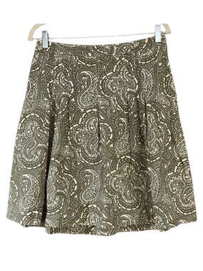 2/$20 Gap Paisley A-Line Skirt Olive Green White Knee Length Flare Side Zip Boho